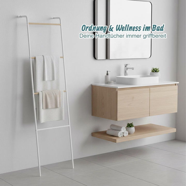 Relaxdays Handtuchleiter aus Metall, 4 Sprossen, für Handtücher & Kleidung, platzsparend, HxBxT 158x
