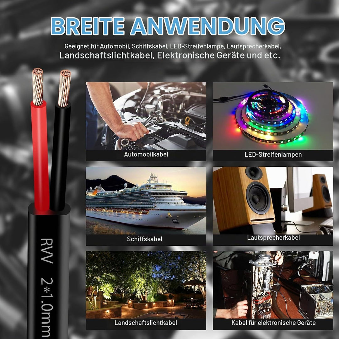 2 Adriges Fahrzeugleitung Kabel 5m, 12V 24V 2 Adriges Anhängerkabel LED-Rücklichter Verkabelung Kabl