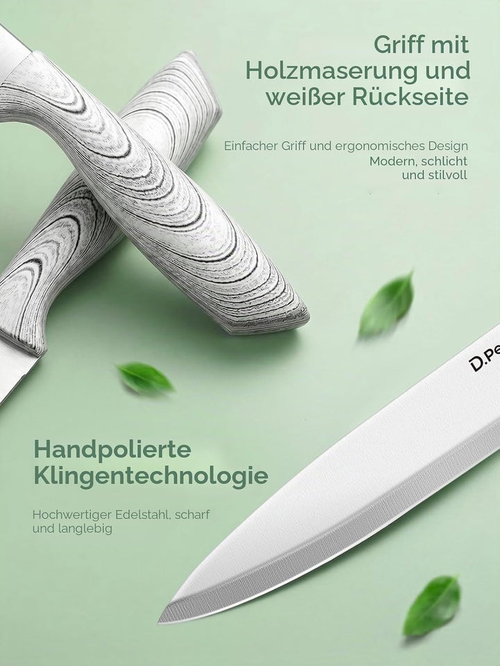 D.Perlla 6-TLG Messerblock mit Messerset, Ultrascharfes Edelstahl-Messerset mit Abnehmbarem Messerha