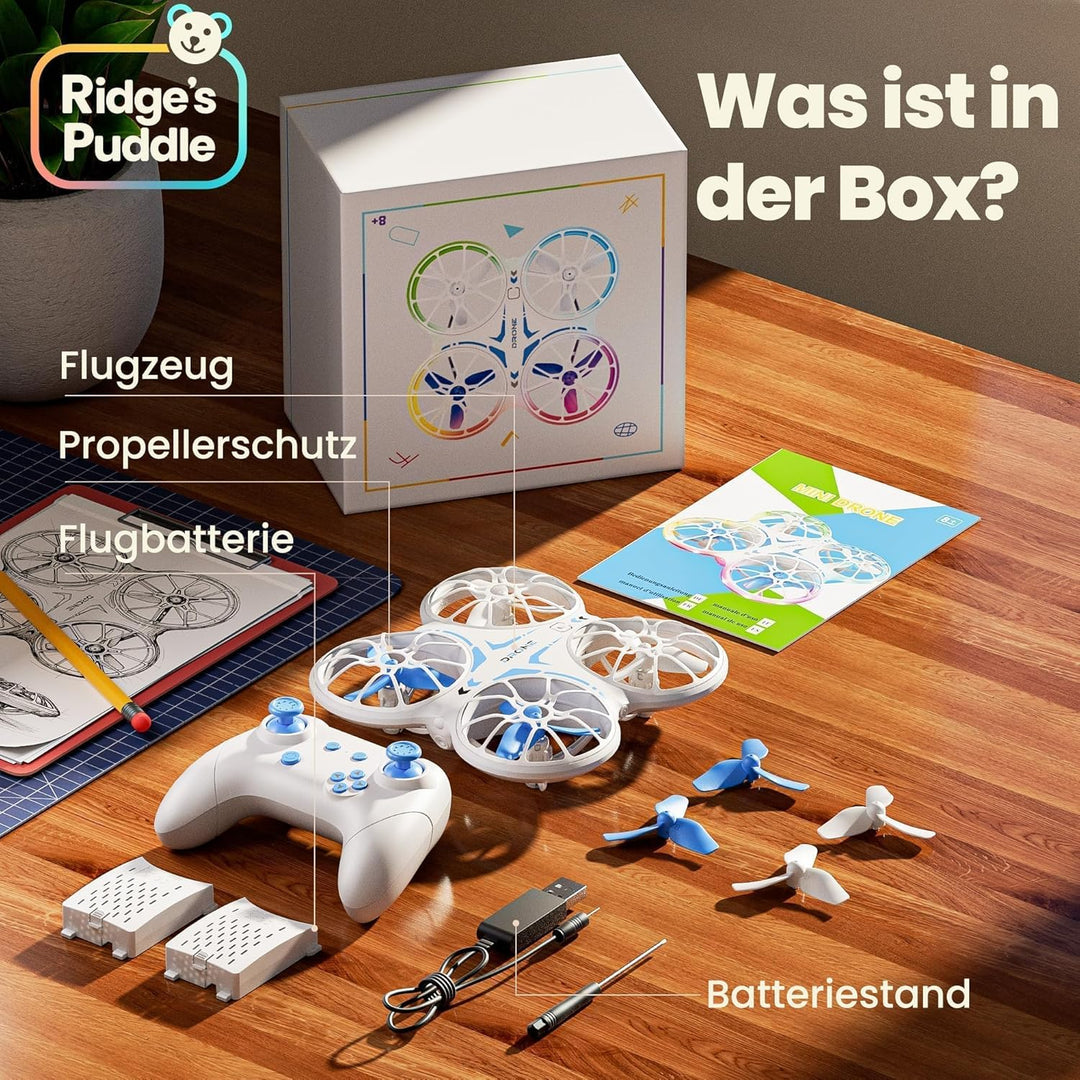 Ridge's Puddle Mini Drohne für Kinder - Geschenke Junge RC Flugzeug Drone Kinder mit LED Lichter Spi