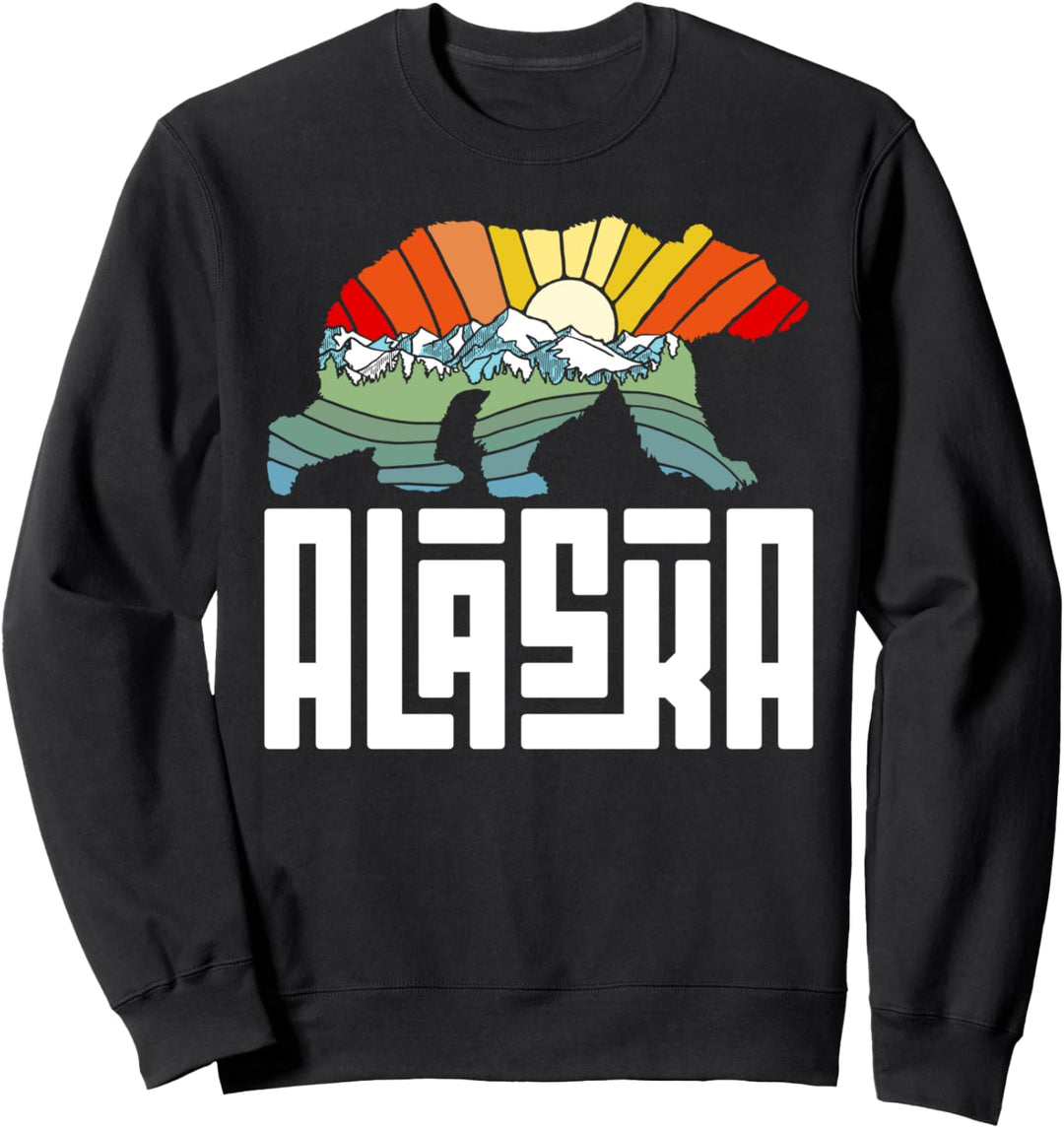 Alaska Grizzly Bear Colorful Nature Art Retro Graphic Sweatshirt