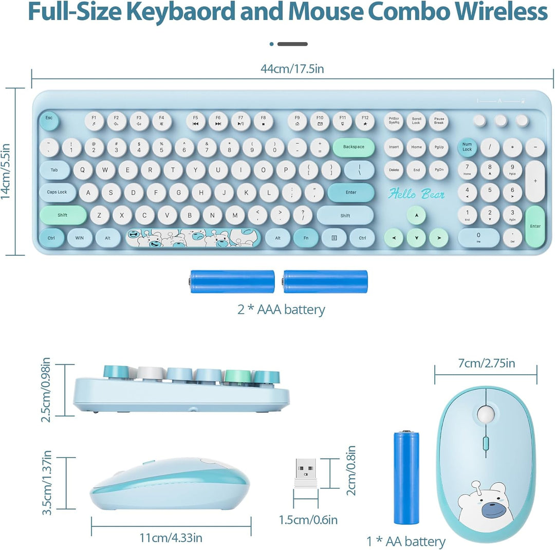 SOLIDEE kabellose Tastatur- und Maus-Kombination,Retro-Schreibmaschinen-Tastatur,2.4GHz runde Tasten
