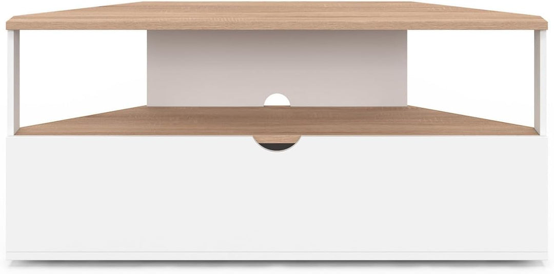 IDMarket – Eck-TV-Schrank 100 cm ELI Holzoptik Buche und Weiss