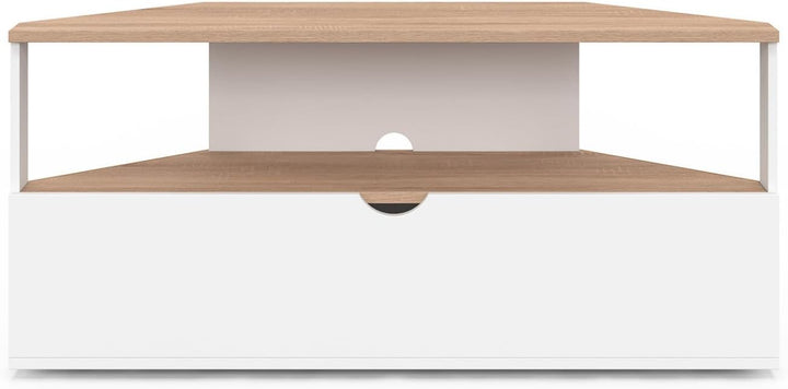 IDMarket – Eck-TV-Schrank 100 cm ELI Holzoptik Buche und Weiss