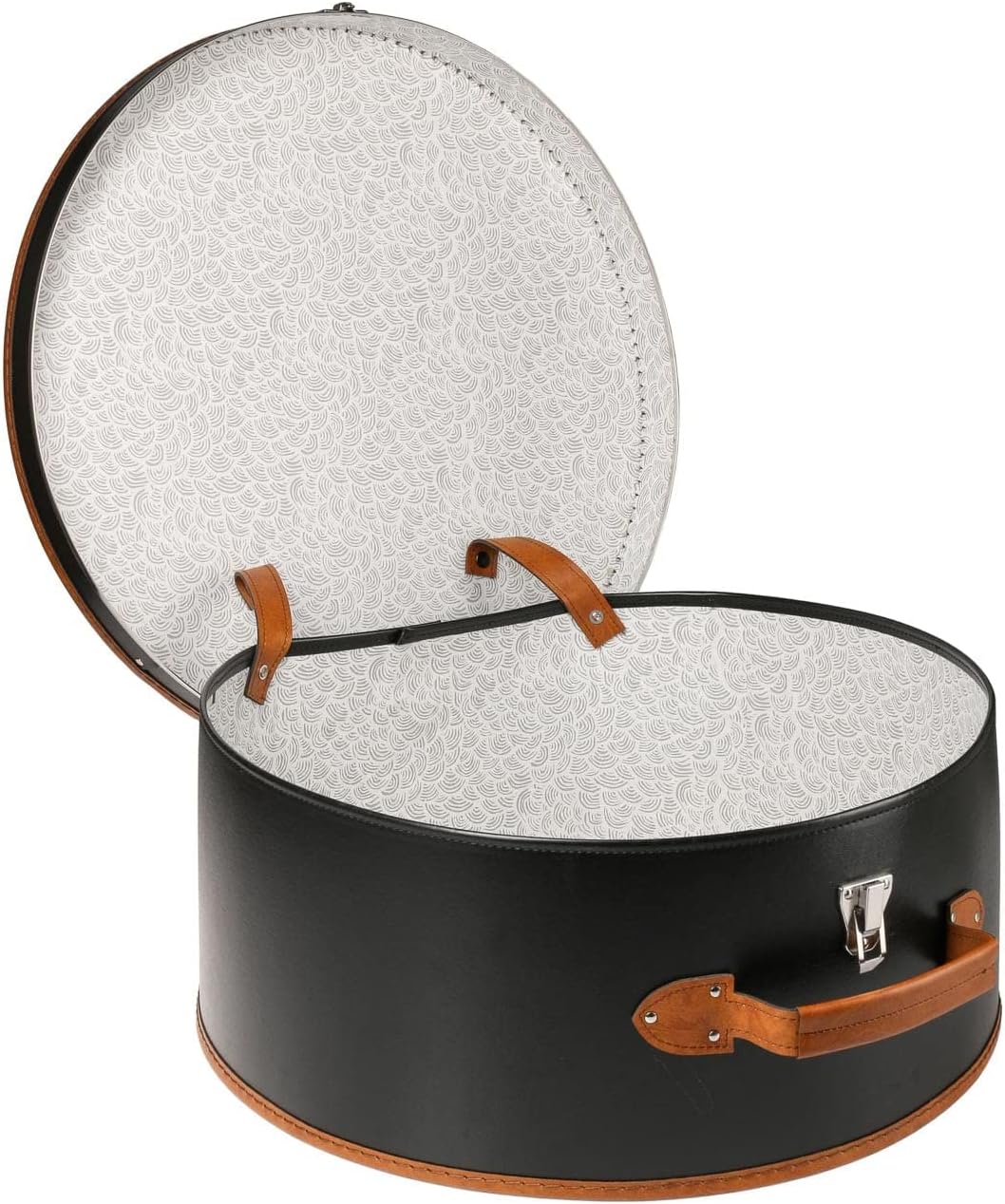 LIERYS runder Hutkoffer Schwarz - 50 cm x 22 cm x 47 cm - grosse Hutschachtel aus Kunstleder - Hutbo