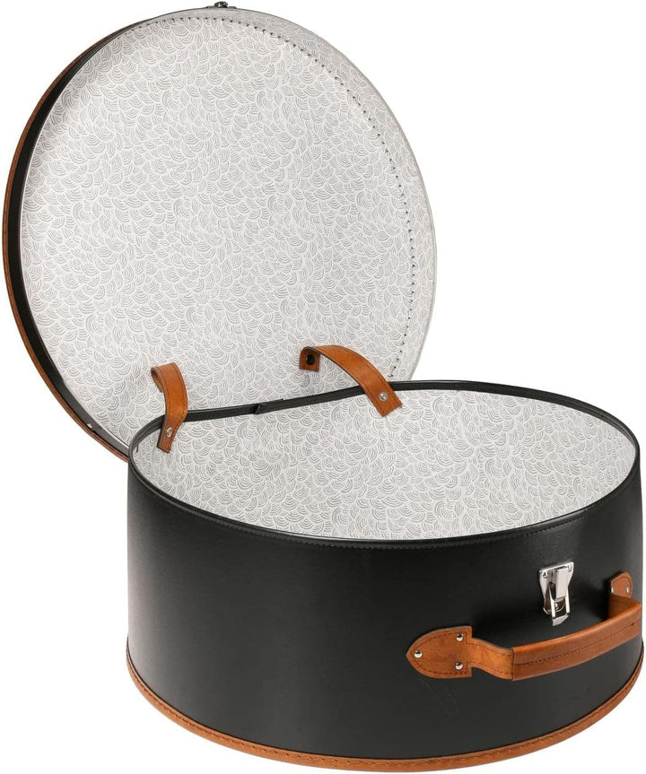 LIERYS runder Hutkoffer Schwarz - 50 cm x 22 cm x 47 cm - grosse Hutschachtel aus Kunstleder - Hutbo