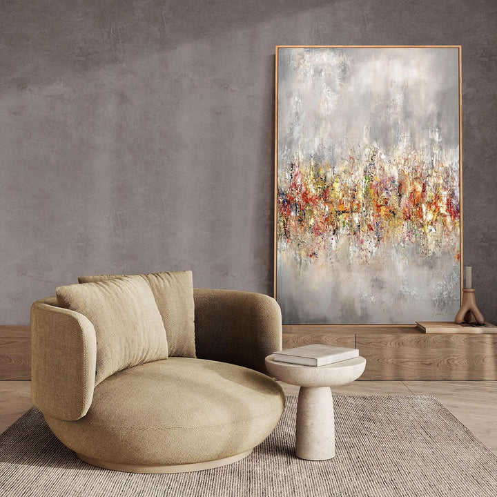 YS-Art XXL Abstrakt Acryl Gemälde auf Leinwand mit Rahmen heller Horizont handgemalte Wandbilder Woh