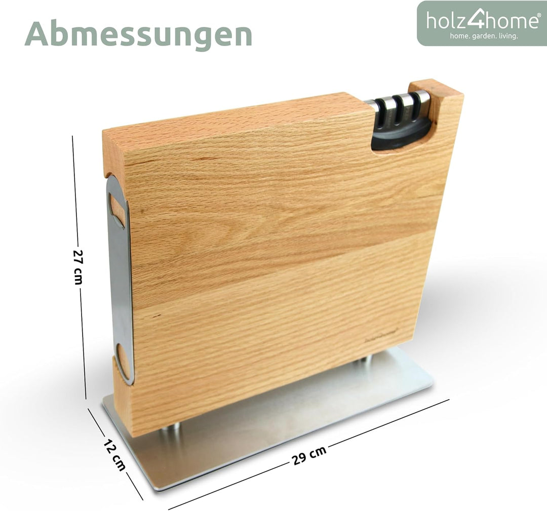 holz4home® Messerblock magnetisch aus Eichenholz I Messerbrett Messerhalter mit Fuss aus Edelstahl I