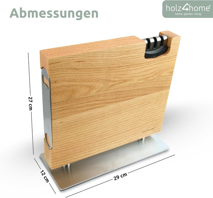 holz4home® Messerblock magnetisch aus Eichenholz I Messerbrett Messerhalter mit Fuss aus Edelstahl I
