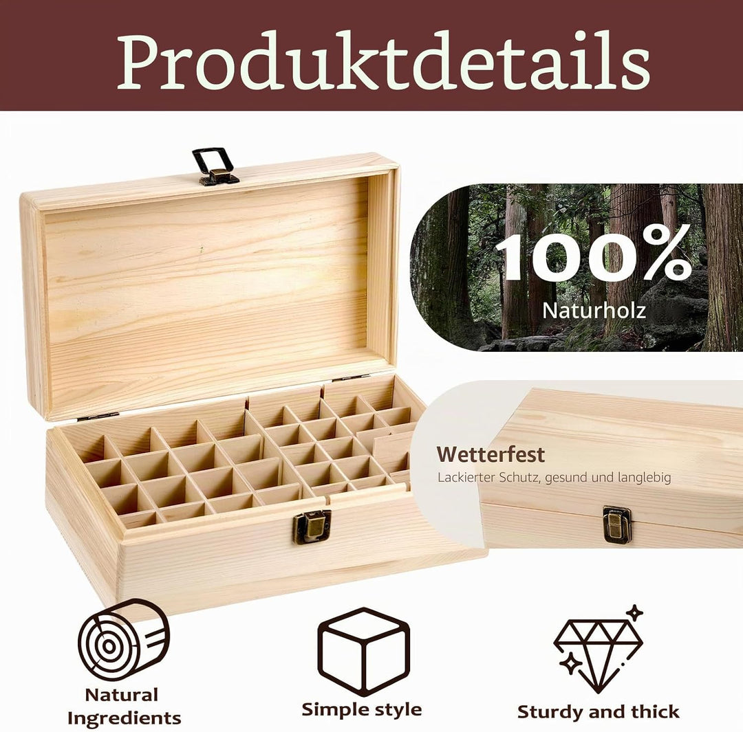 Ätherische Öle Holzbox, 36 Löcher Aromatherapie Öle Flaschen Tragbar Tragen Organisator Multifunktio