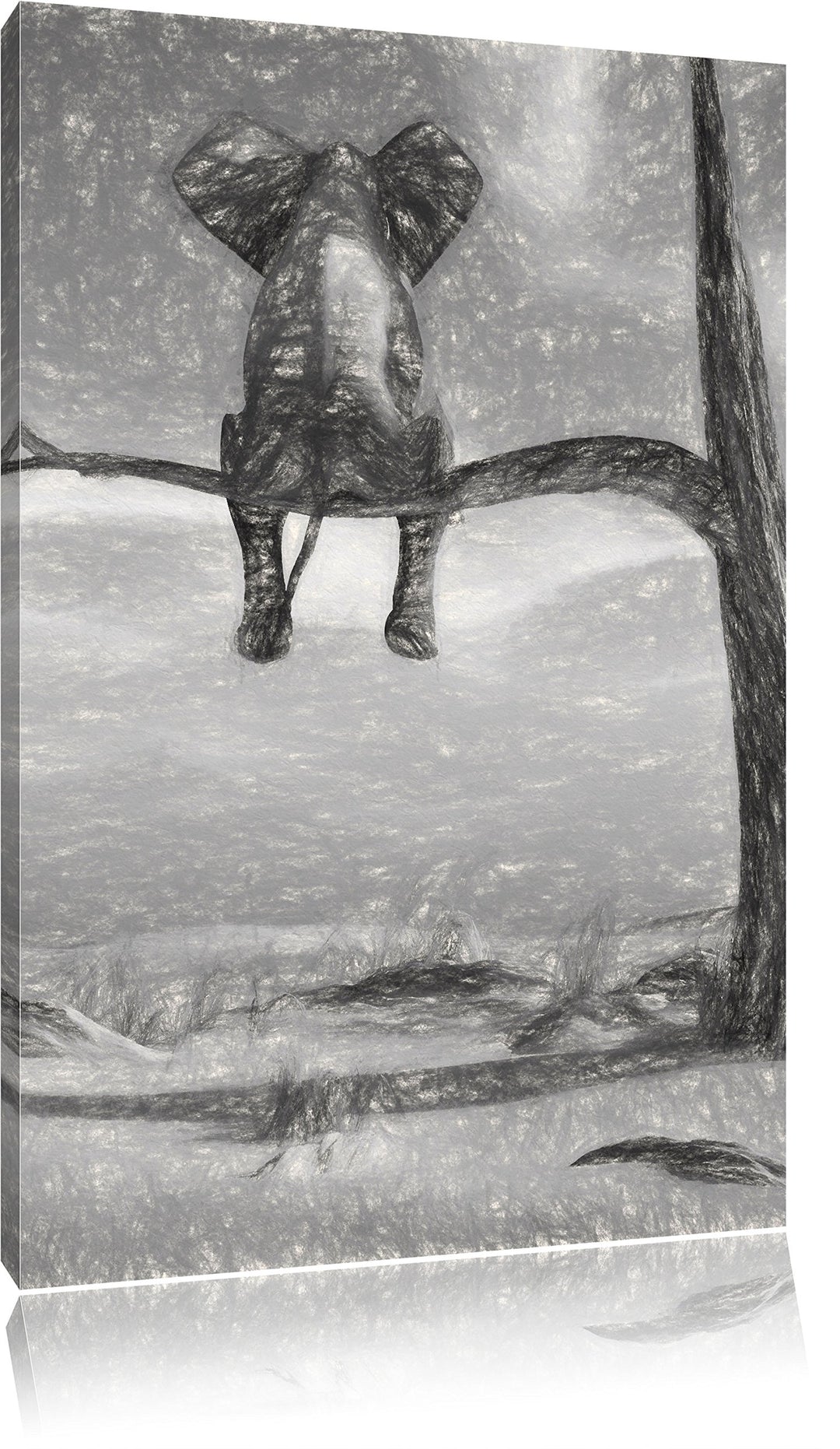 Pixxprint Elefant auf einem AST in der Wüste als Leinwandbild/Grösse: 100x70 cm/Wandbild/Kunstdruck/