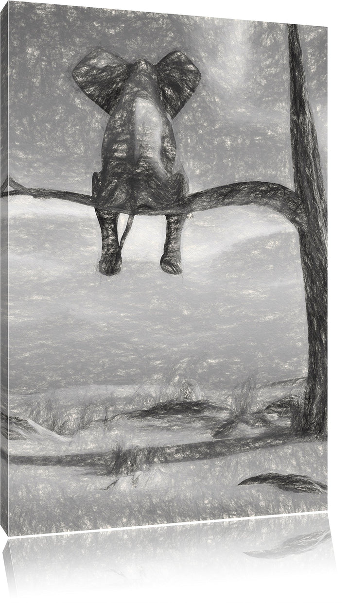 Pixxprint Elefant auf einem AST in der Wüste als Leinwandbild/Grösse: 100x70 cm/Wandbild/Kunstdruck/