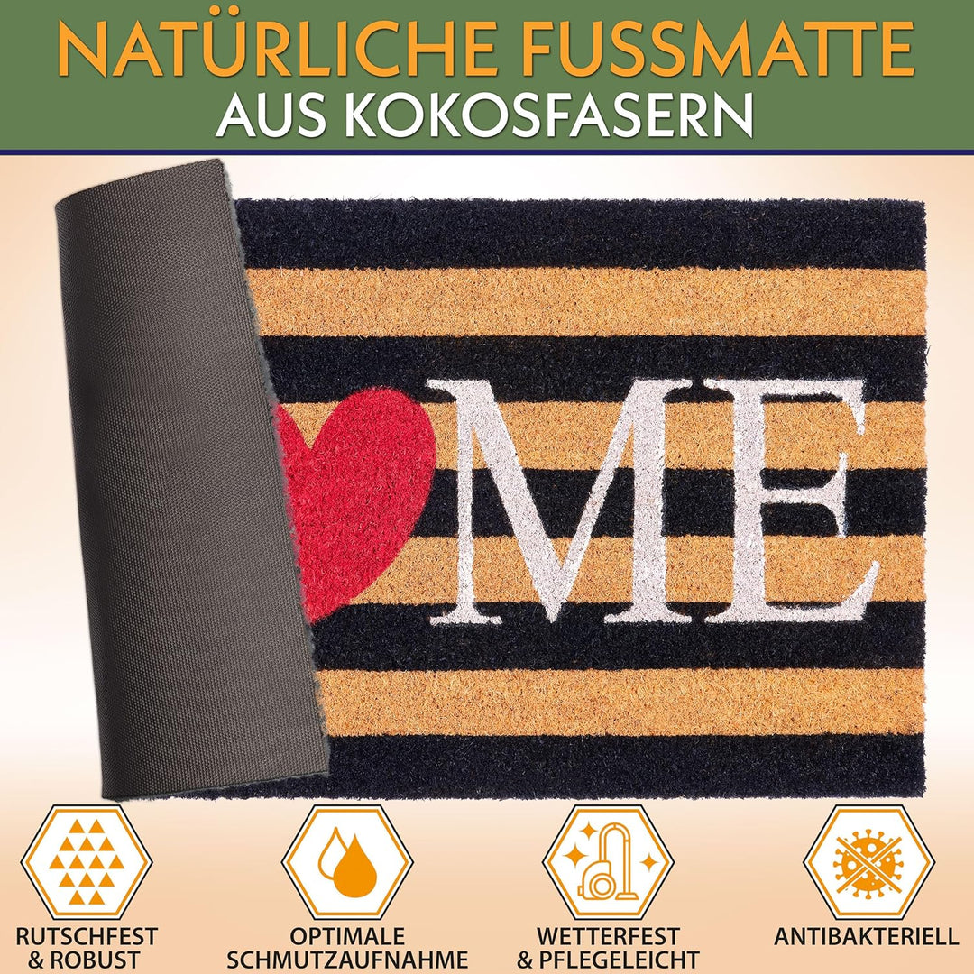 BRUBAKER Fussmatte für Aussen und Innen - Home mit Herz - 45 x 75 cm Schmutzfangmatte aus 100% Kokos