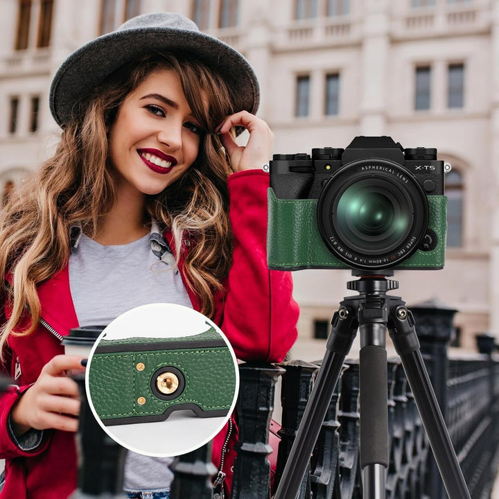 Rieibi Fuji XT5 Schutzhülle für Fujifilm X-T5 Digitalkamera, hochwertiges Echtleder, Halbtasche für
