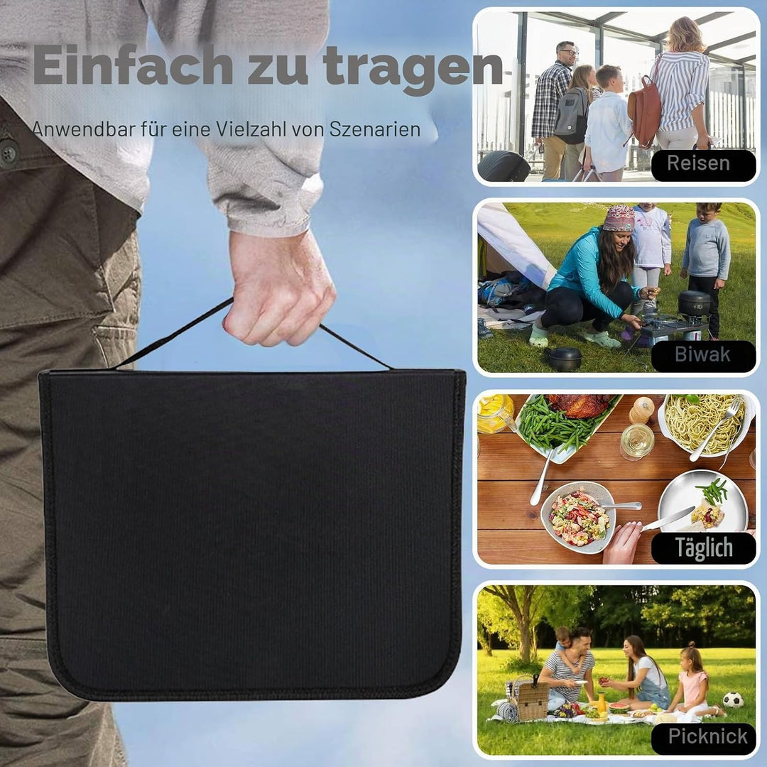 Camping Geschirr Set für 4 Personen, 20 Stück Tragbars Campingbesteck Set aus Edelstahl für Picknick