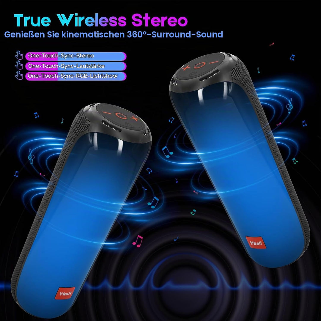 Bluetooth Lautsprecher mit Licht, Tragbarer 20W Musikbox mit 360° HD Stereo Sound, 24 Std. Spielzeit