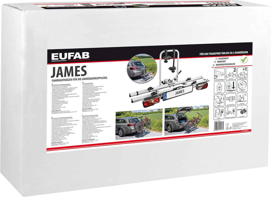 EUFAB 11417 Fahrradträger JAMES, E-Bike geeignet, Diebstahlschutz, erweiterbar, für 2 Fahrräder, für