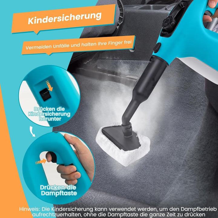 FANTASK 1500W Dampfreiniger in Grün mit 400L Tank, Temperatur: bis zu 125℃, Dampfreiniger Handgerät