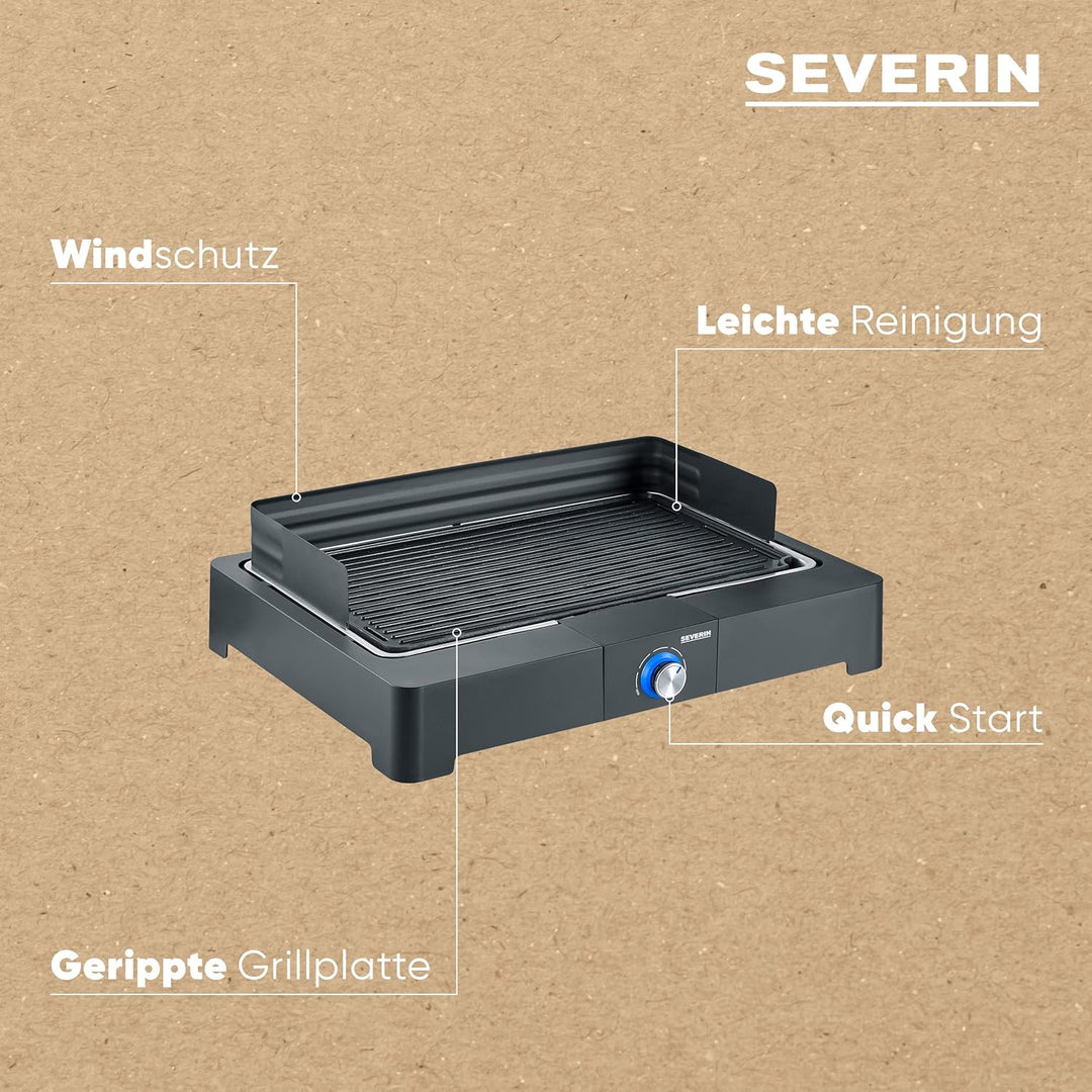 SEVERIN Tischgrill mit Aluminium-Grillplatte für drinnen und draussen, Elektrogrill mit schnellem Gr