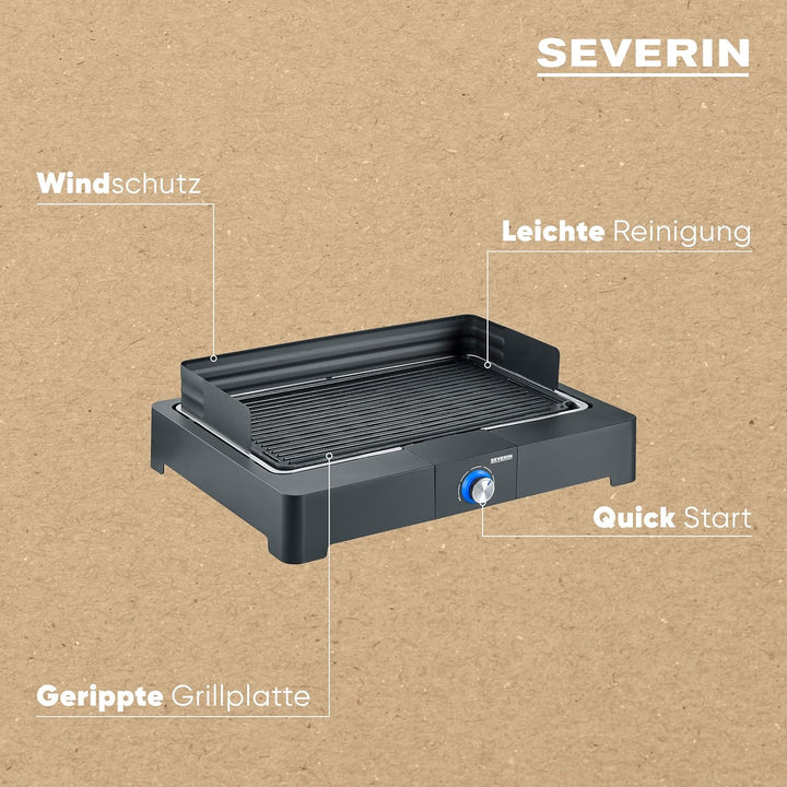 SEVERIN Tischgrill mit Aluminium-Grillplatte für drinnen und draussen, Elektrogrill mit schnellem Gr