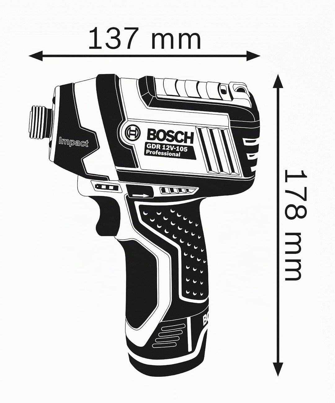 Bosch Professional 12V System Akku Drehschlagschrauber GDR 12V-105 (max. Drehmoment 105 Nm, ohne Akk