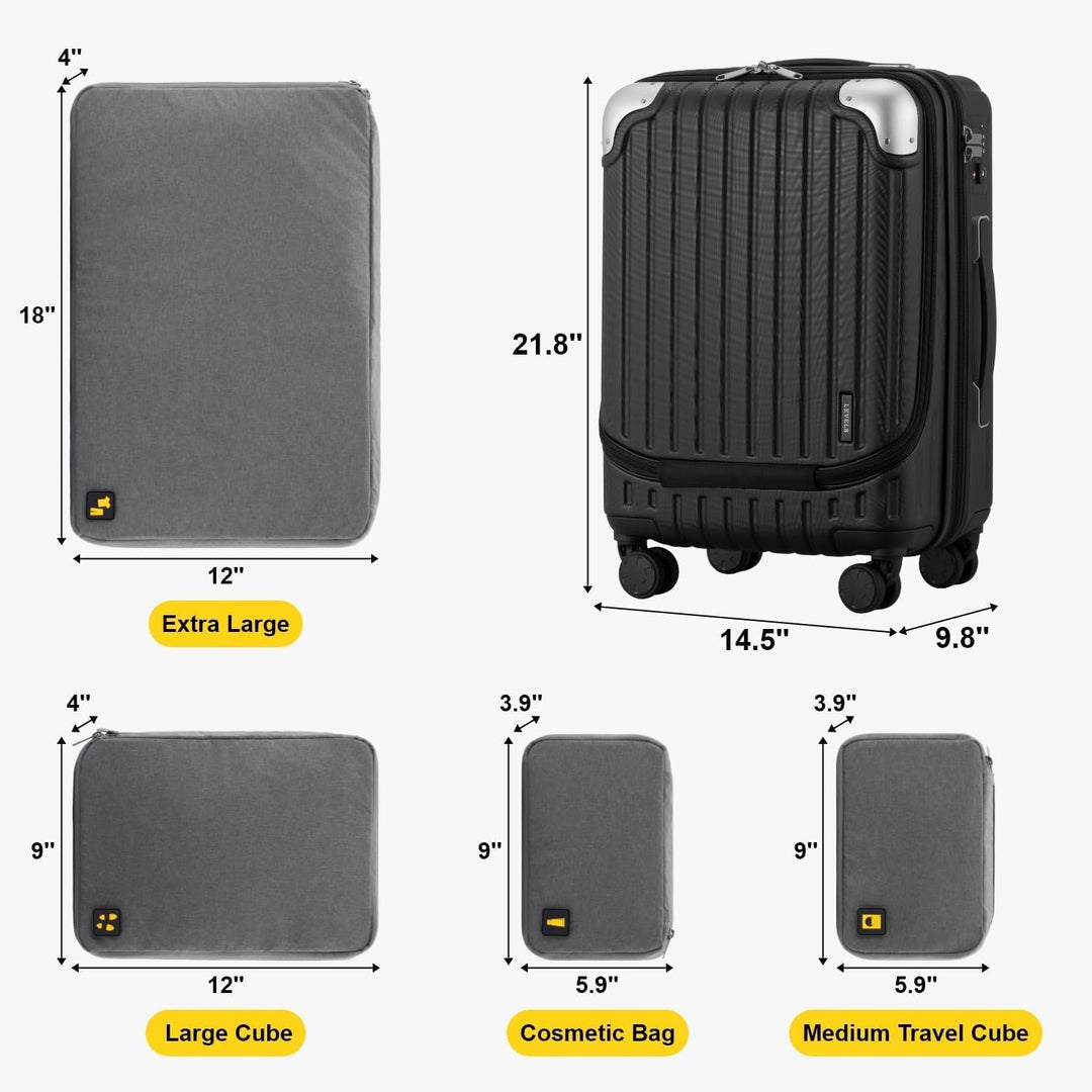 LEVEL8 Koffer Trolley Handgepäck mit 4er Organizer-Set, Handgepäck Koffer mit Laptopfach, Leicht ABS