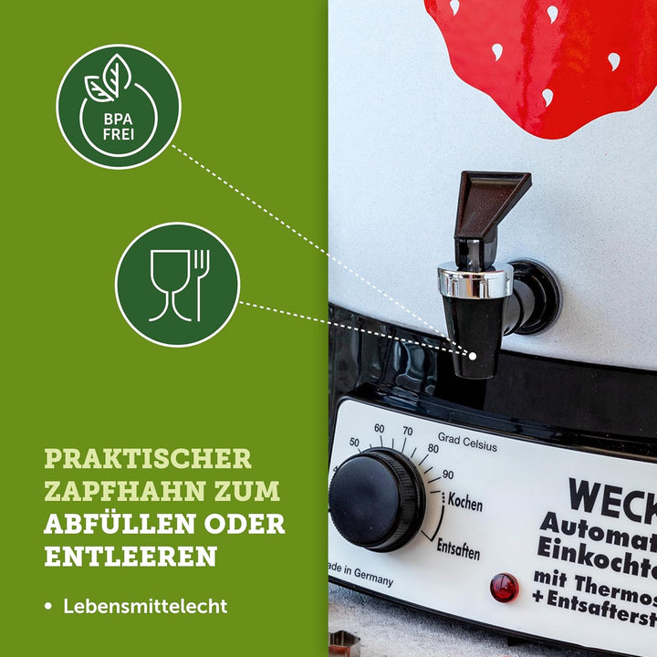 Weck Einkochautomat WAT 14A (Einkochtopf / Einwecktopf mit Auslaufhahn, 35 cm, 230 V, 2000 W, 29 L),