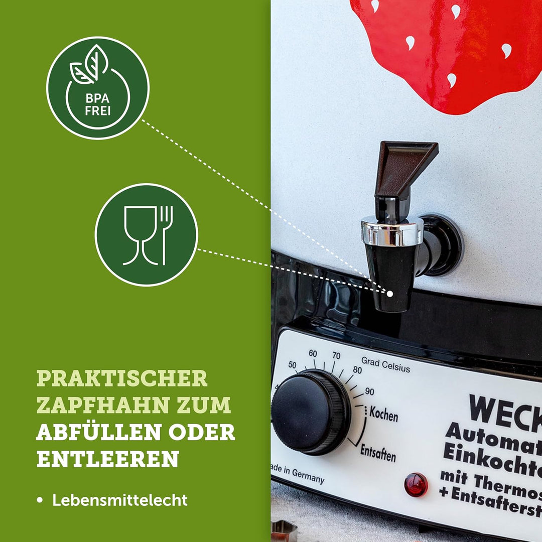 Weck Einkochautomat WAT 14A (Einkochtopf / Einwecktopf mit Auslaufhahn, 35 cm, 230 V, 2000 W, 29 L),