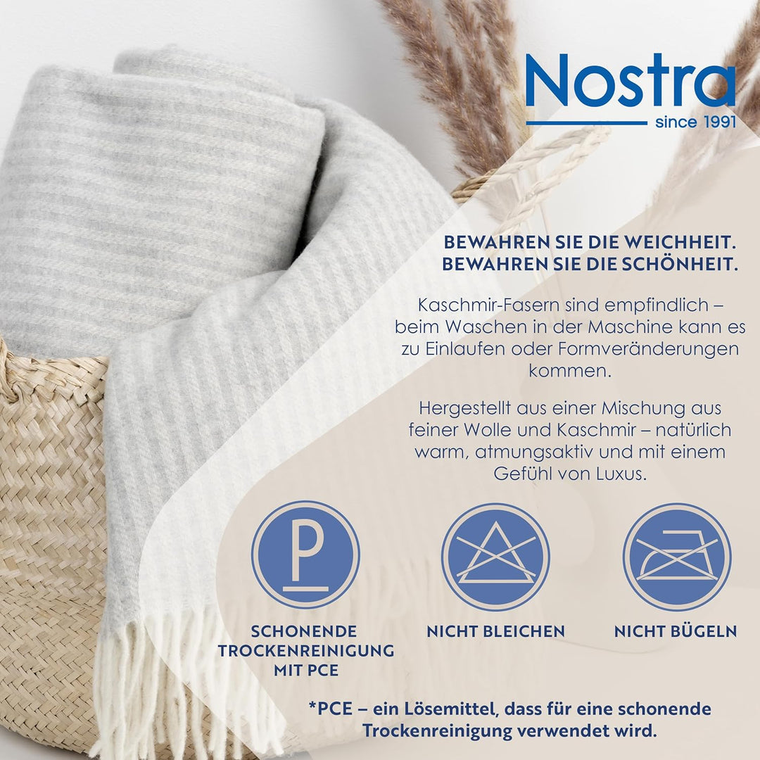 Nostra Andora Tagesdecke 140x200 | Weiche Merino Wolldecke mit 10% Kaschmir | Picnic Blanket | Warme