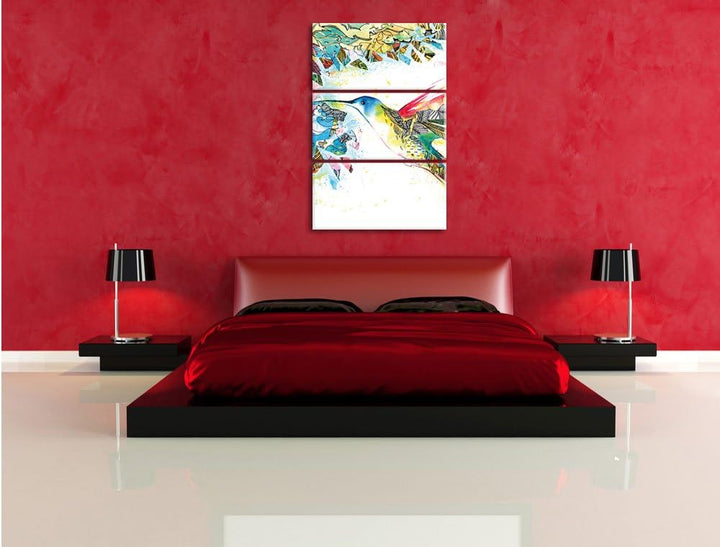 Pixxprint Kolibri Kunst als Leinwandbild/Grösse: 3 Teilig (120x80) cm/Wandbild/Kunstdruck/fertig bes