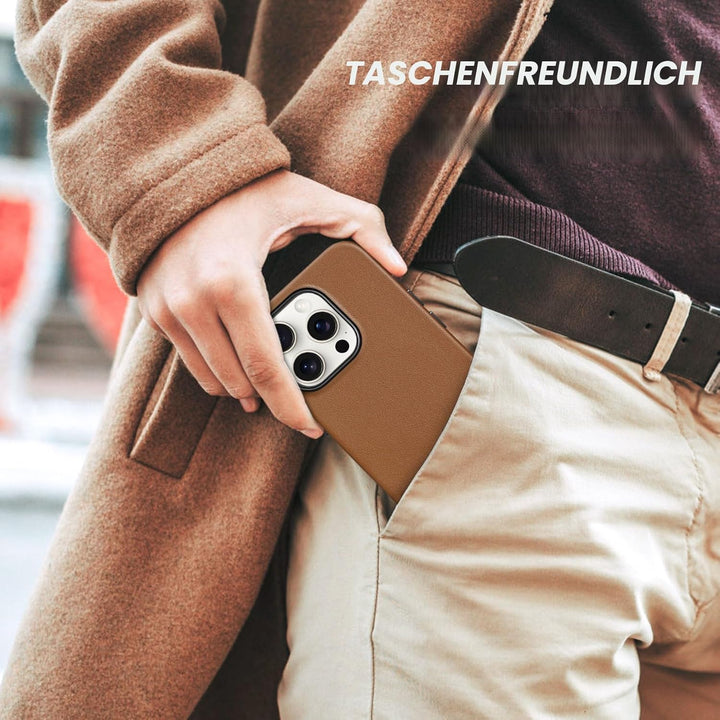 SHIELDON Hülle für iPhone 15 Pro Handyhülle Case [Echtleder] [Kabellos Laden] [Magnet] [Ultra Dünn]