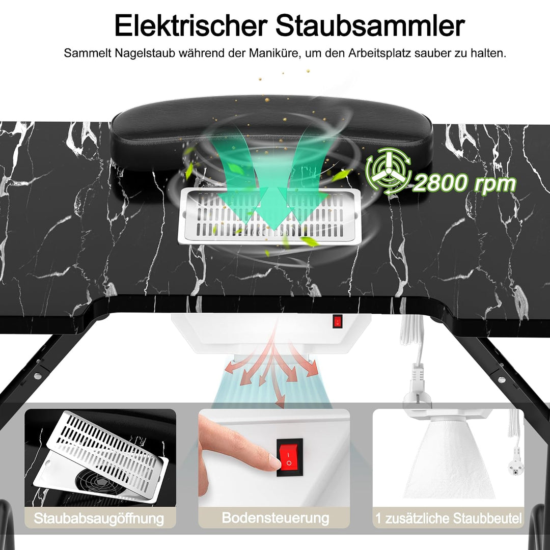 Faltbar Maniküre Tisch mit Absaugung Tragbarer Nageltisch mit Rollen & Tragetasche & Handgelenkaufla