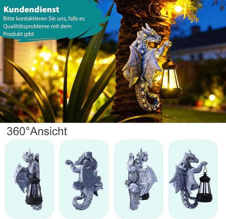 Yeomoo Drachen Figuren mit Solarlampen Baumstamm Gartendeko für Draussen: Lustige Drachen Gartenfigu