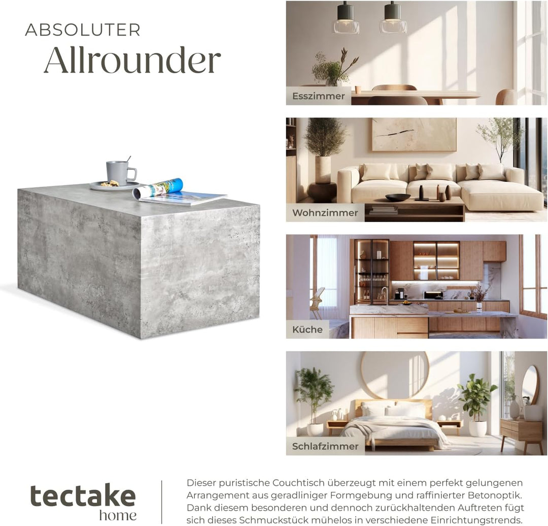 tectake® Couchtisch in Beton Optik, Beistelltisch, moderner Wohnzimmertisch, Sofatisch, Tisch Wohnzi