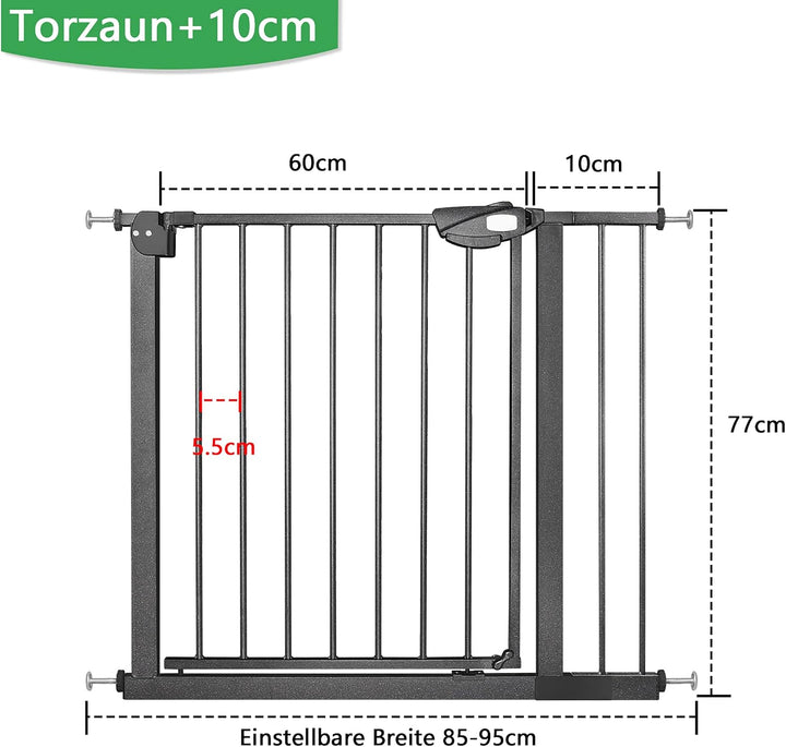 XMTECH Türschutzgitter Ohne Bohren Treppengitter für Kinder 85-95cm breit，Auto-Close Baby Türgitter