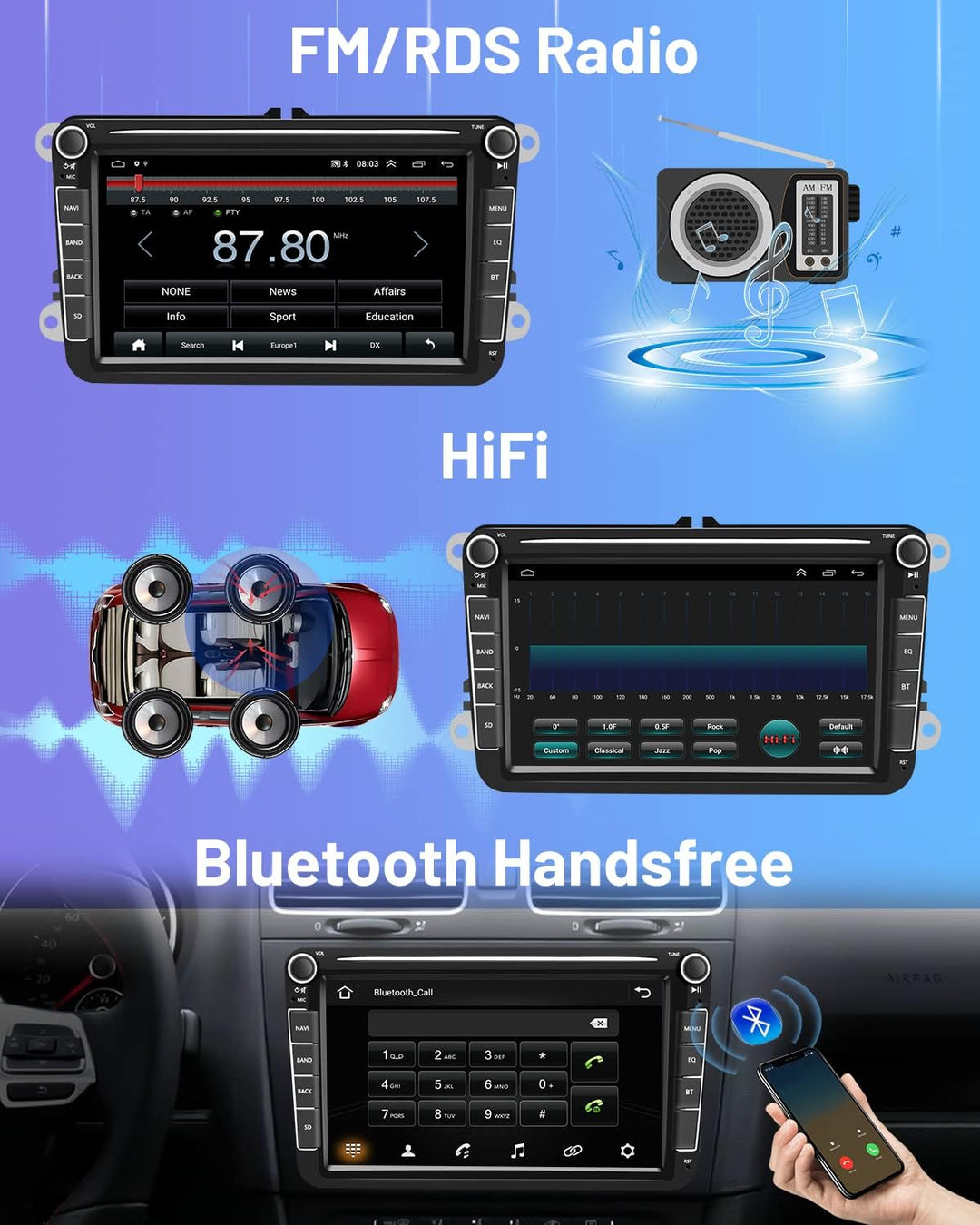 Android 11 Autoradio CarPlay für VW Golf Passat Polo Skoda Tiguan Seat 8 Zoll Touchsreen Car Player