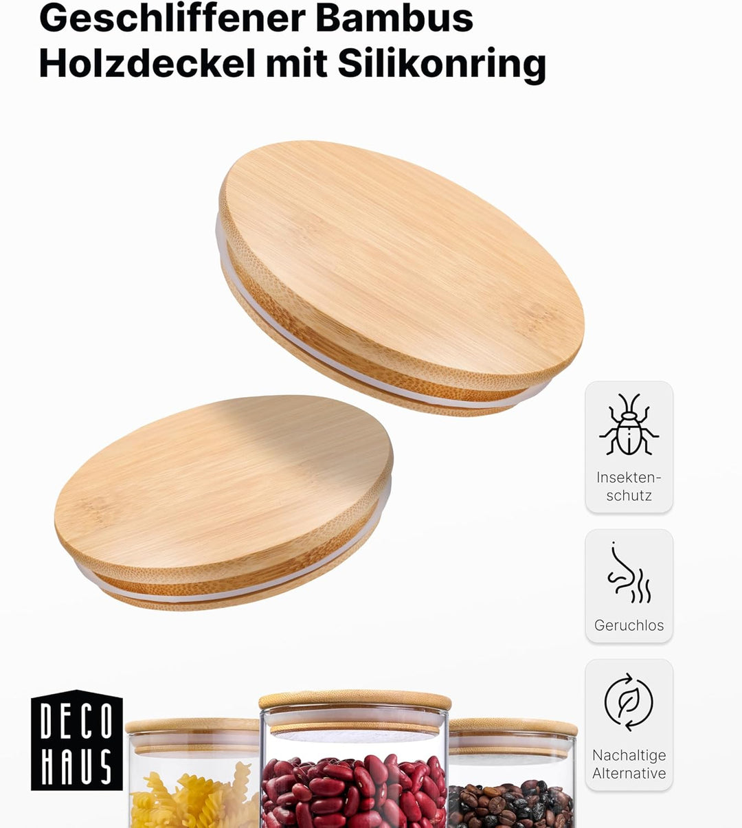 Deco haus® Spaghetti Aufbewahrung 3er Set - Vorratsgläser mit Deckel + Etiketten [LUFTDICHT] - Für M