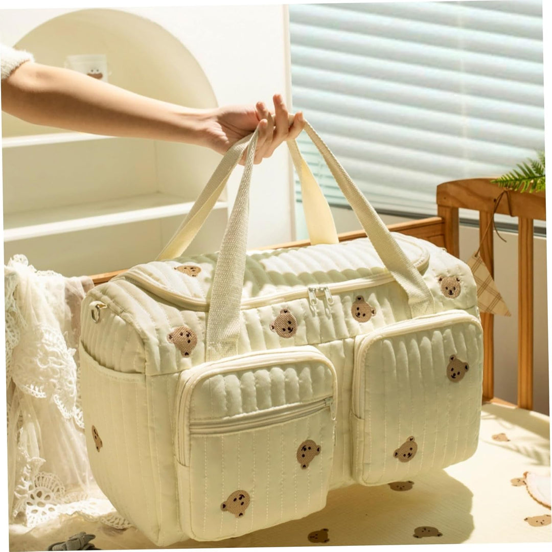 Gesteppte Wickeltasche, grosse Kapazität, Teddybär-Muster, niedliche Reisetasche, tragbar und leicht