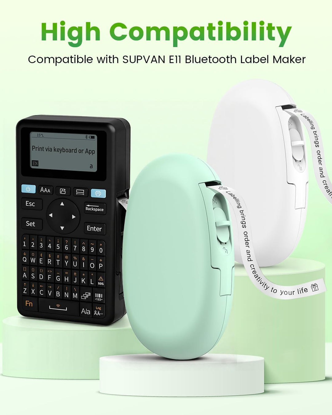 3 Rollen kompatibel mit SUPVAN E10 E11 Bluetooth Label Maker Tape, weiss, kontinuierlich 0.59in x 19