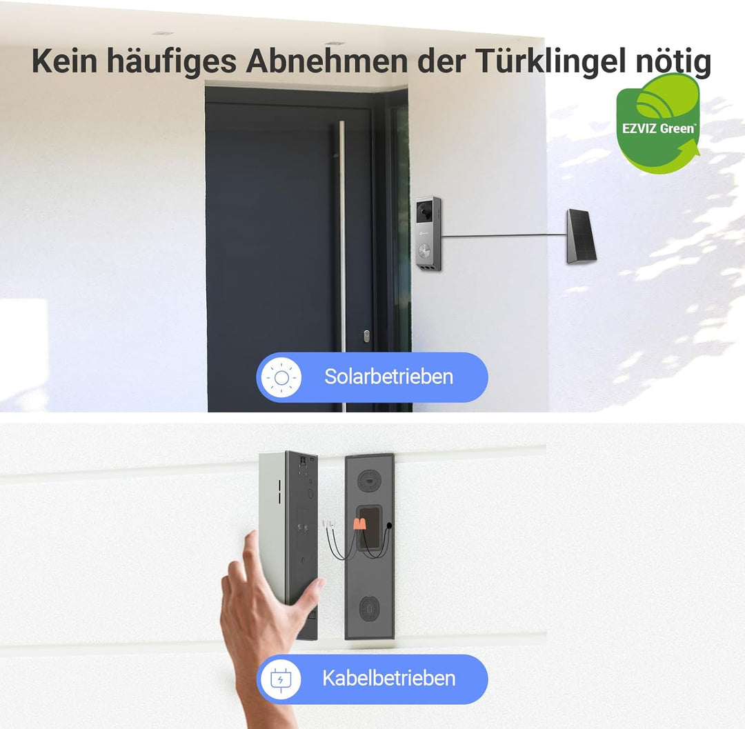 EZVIZ Video Türklingel mit 2K & 1080p Doppelkamera, Kabellose Türklingel mit Solarpanel, Personenerk