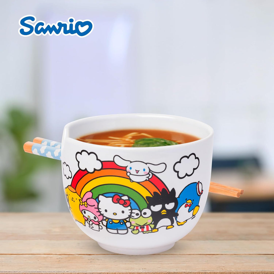 Silver Buffalo Sanrio Hello Kitty and Friends Regenbogen-Keramik-Reisschale mit Essstäbchen, 590 ml,
