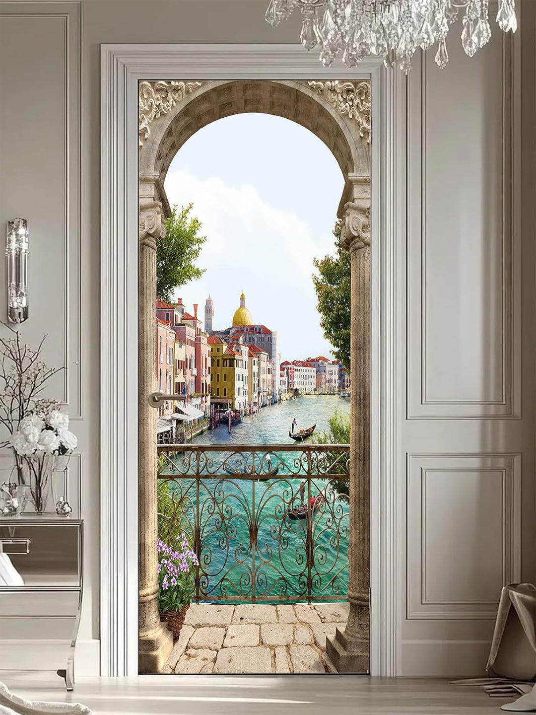 FLFK 3D Italien Flussseitenstadt Wohnzimmer Türtapete Wandbilder Selbstklebend Tür Poster Vinyl Entf