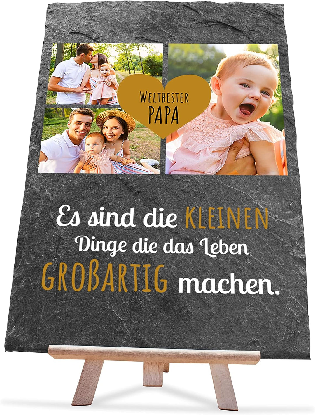 wandmotiv24 Schiefertafel Bester Papa, Personalisiert mit Ihren Farbfotos, Aufstellschild 3 Motive i
