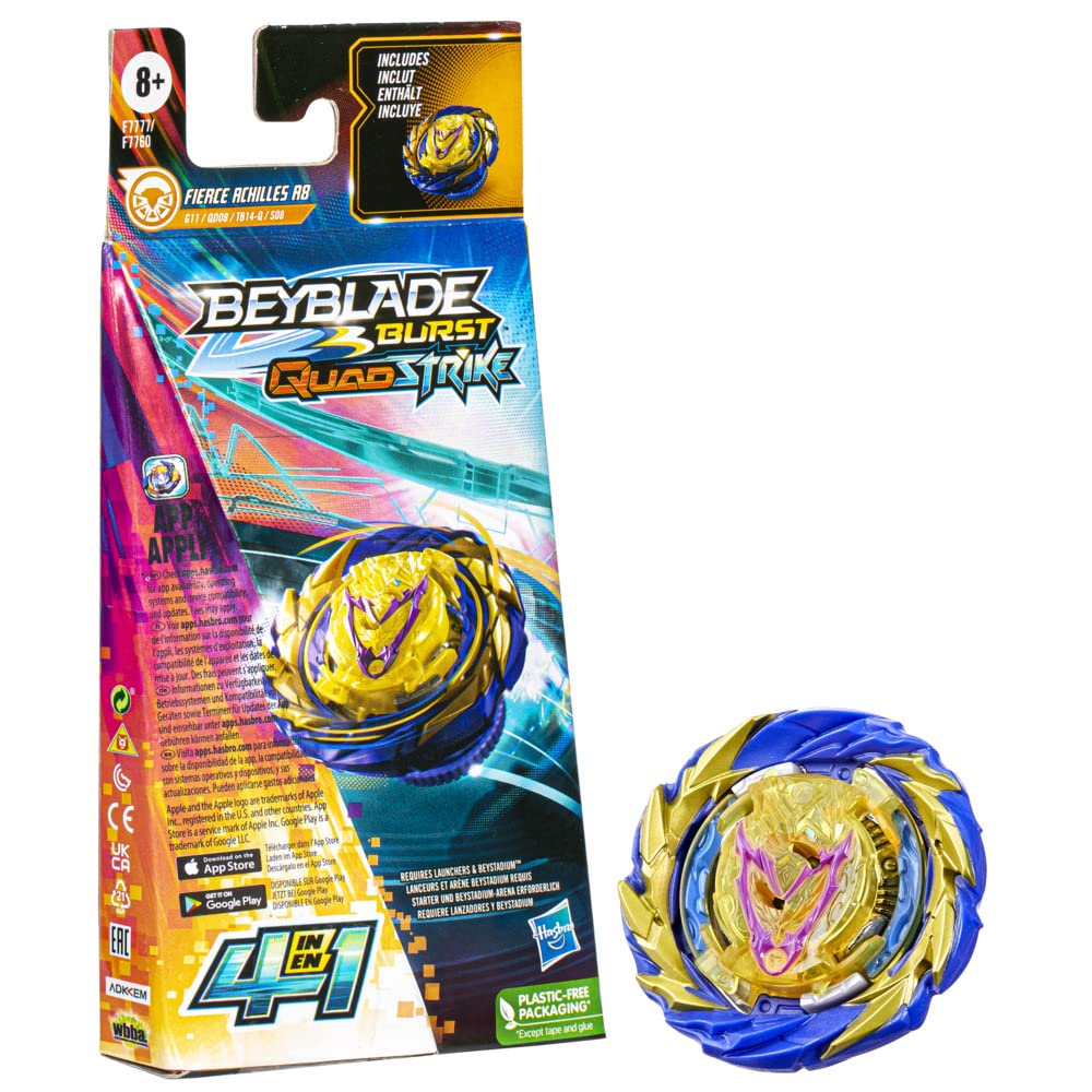 Beyblade Burst QuadStrike, Single Pack Fierce Achilles A8, Spielzeug für Kinder ab 8 Jahren, Fierce