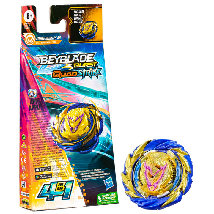 Beyblade Burst QuadStrike, Single Pack Fierce Achilles A8, Spielzeug für Kinder ab 8 Jahren, Fierce
