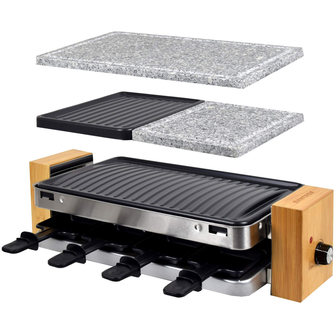 Syntrox Germany RAC-1500WB Lugano Raclette mit 4 Platten mit antihaftbeschichteter Grillplatte und N