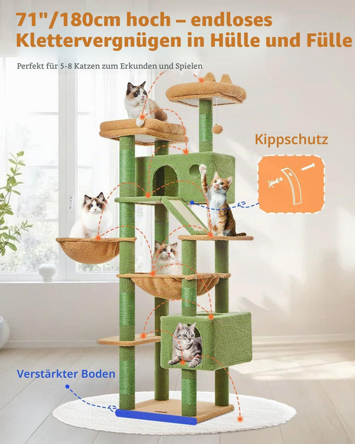 Taoqimiao 180CM Kratzbaum Gross, Katzenbaum Katzen Kratzbaum Grosse Katzen Stabil mit 2 Katzenhaus,