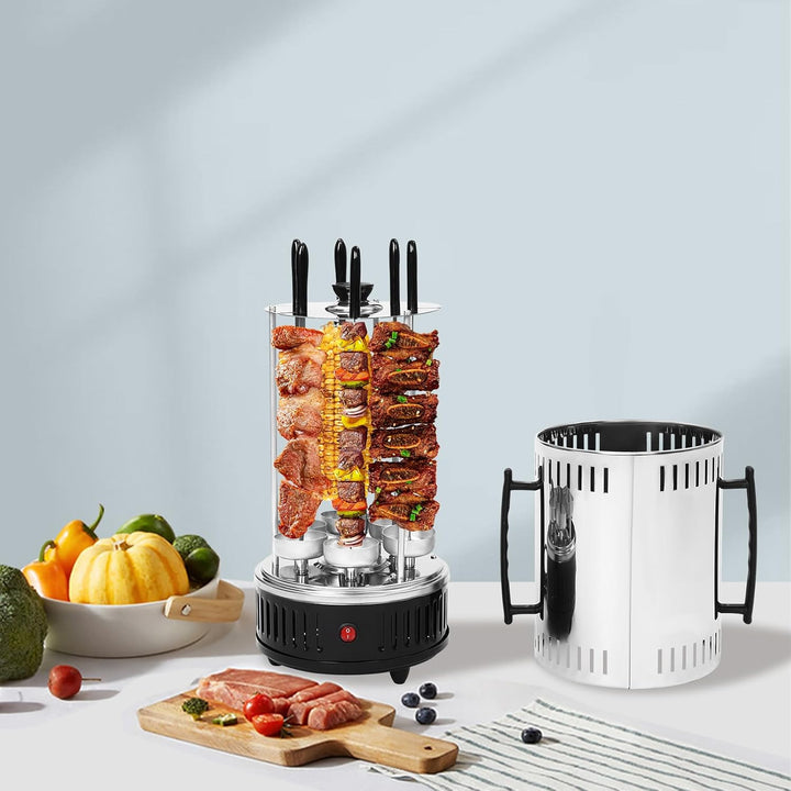 Vertikaler Elektrischer Grill Rotierende Hähnchengrill Vertikaler Elektrogrill mit 6 Spiesse 6 Ölabt