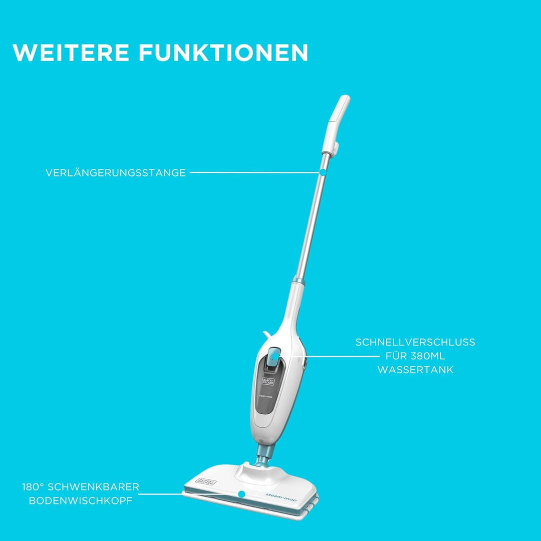 Black+Decker FSM13E1 Dampfbesen Steam Mop, Basic (Dampfreiniger für hygienische, gründliche Sauberke