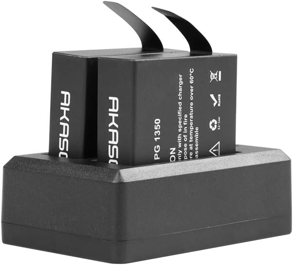 AKASO Action Cam Battery Charger, 2 x 1350 mAh Battery, with LED Micro USB Double Hole Charger for A